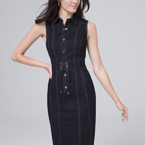 White House Black Market Dresses & Skirts - ⭐️NEW⭐️White House Black Market (WHBM) Sleeveless Denim Shirt Dress With Belt